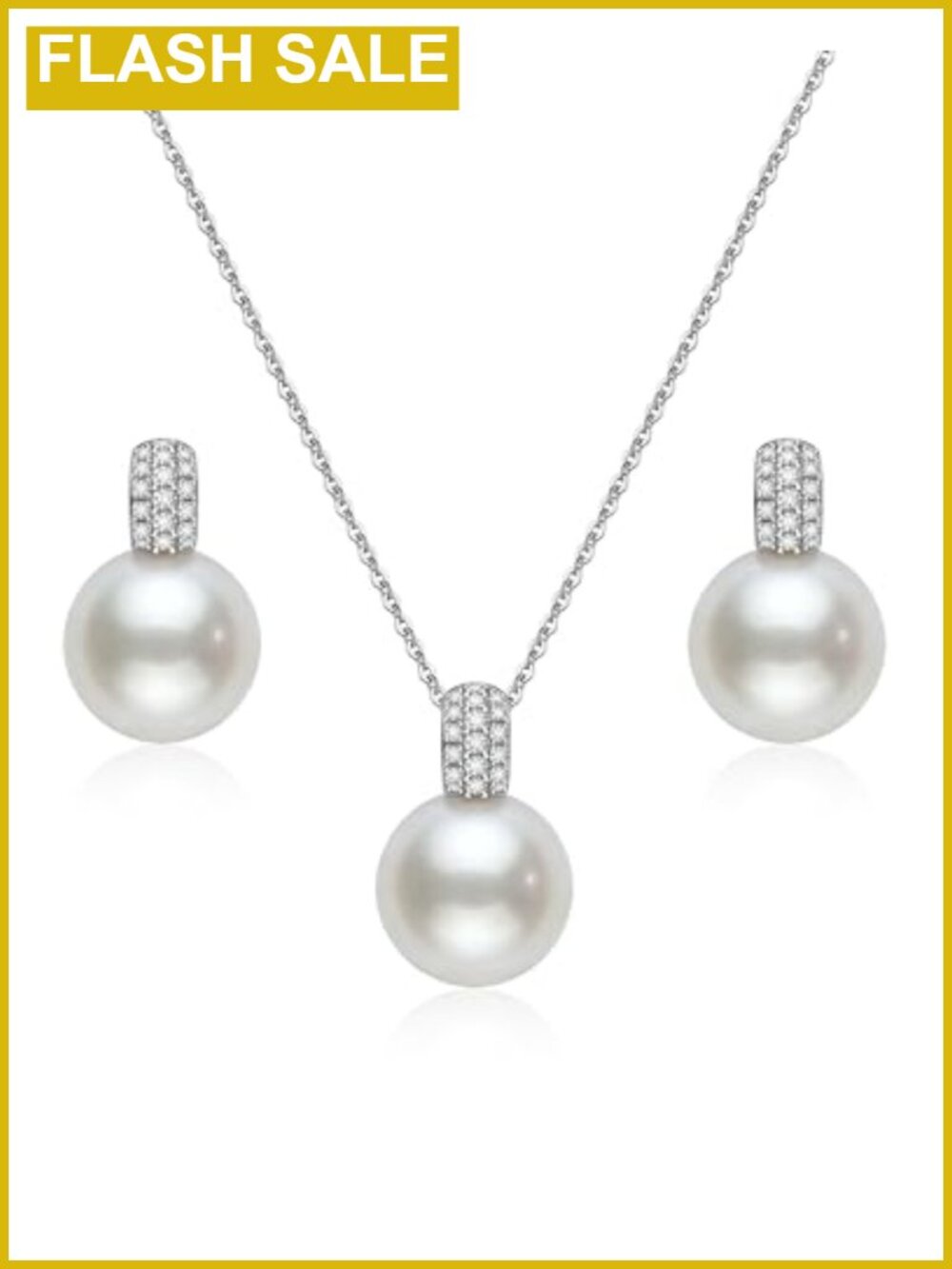 Pearl Jewelry Set 14K Gold Silver Plated Necklace and Earrings